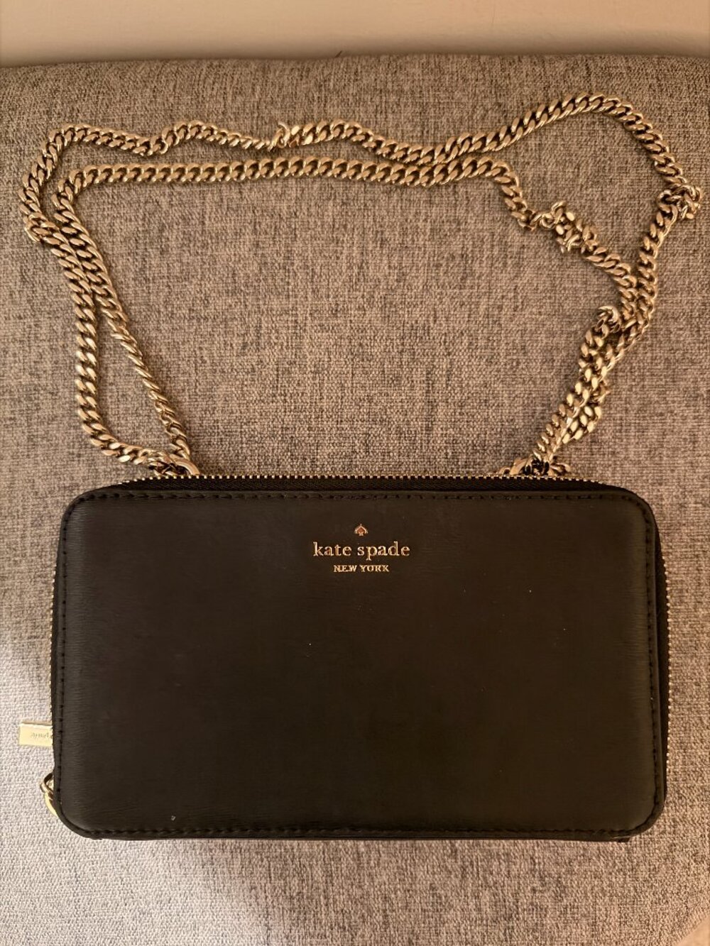 Kate Spade New York Double Chain Saffiano Leather Crossbody Purse – Black